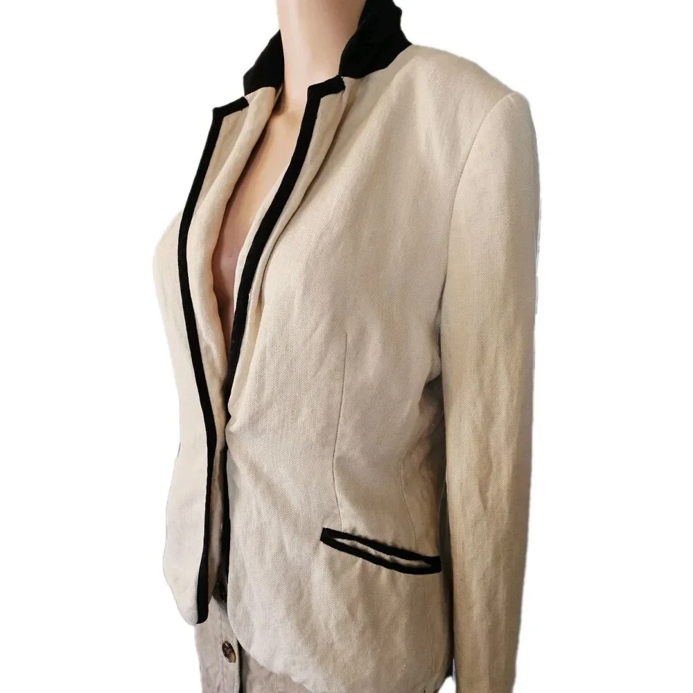 MNG Mango Beige Single Breasted Suit Blazer Size 6